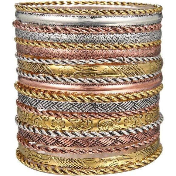 15Pcs Gold Bangle Bracelets for Women - Multi Layer Stackable Textured Versatile - Picture 1 of 6